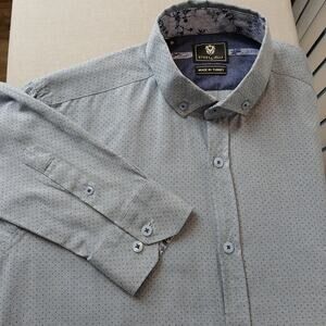 Steel & Jelly Blue Dots Button Up Shirt Mens M long sleeves contrast fabric
